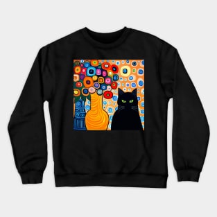 Black Cat Still Life Painting with Flowers in Vase Crewneck Sweatshirt